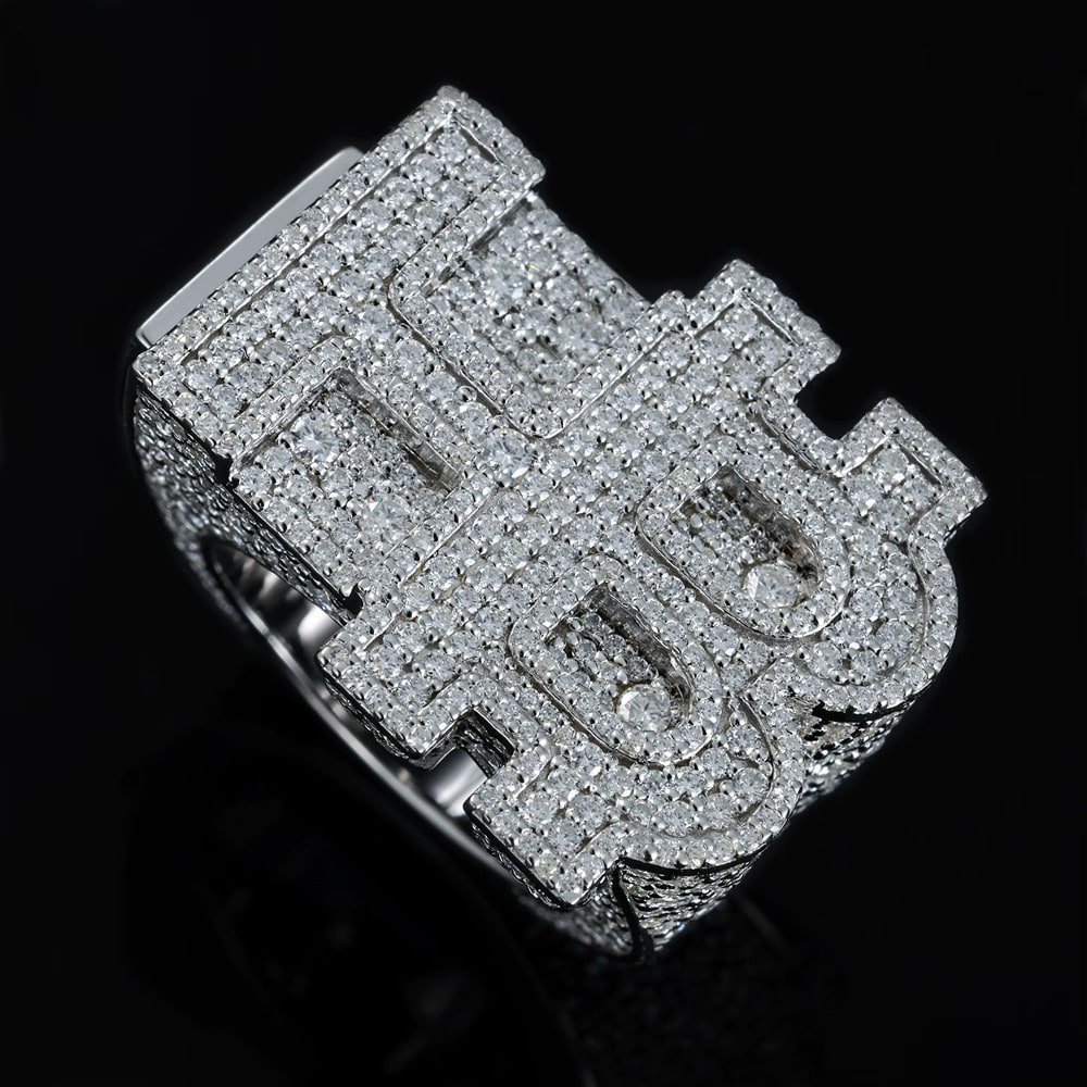 Fully iced custom letter ring handcrafted by GP Jewellerz